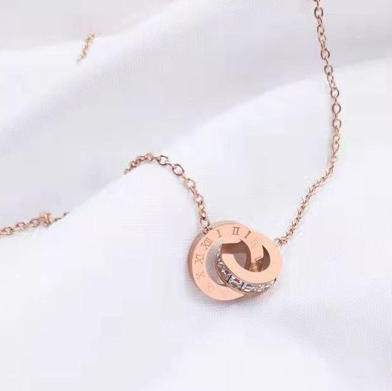 Rose Gold Interlocking Roman Numeral Crystal Pendant Necklace - Image 4