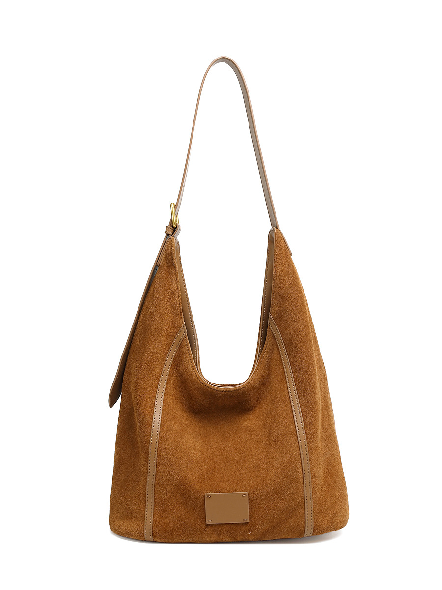 Vintage-Inspired Brown Suede Slouchy Hobo Shoulder Bag - Image 2