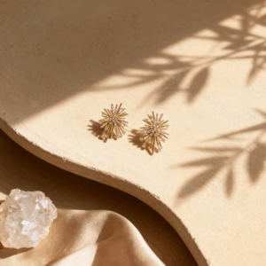 Sparkling Gold Starburst Crystal Firework Stud Earrings