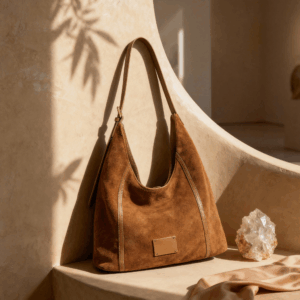 Vintage-Inspired Brown Suede Slouchy Hobo Shoulder Bag