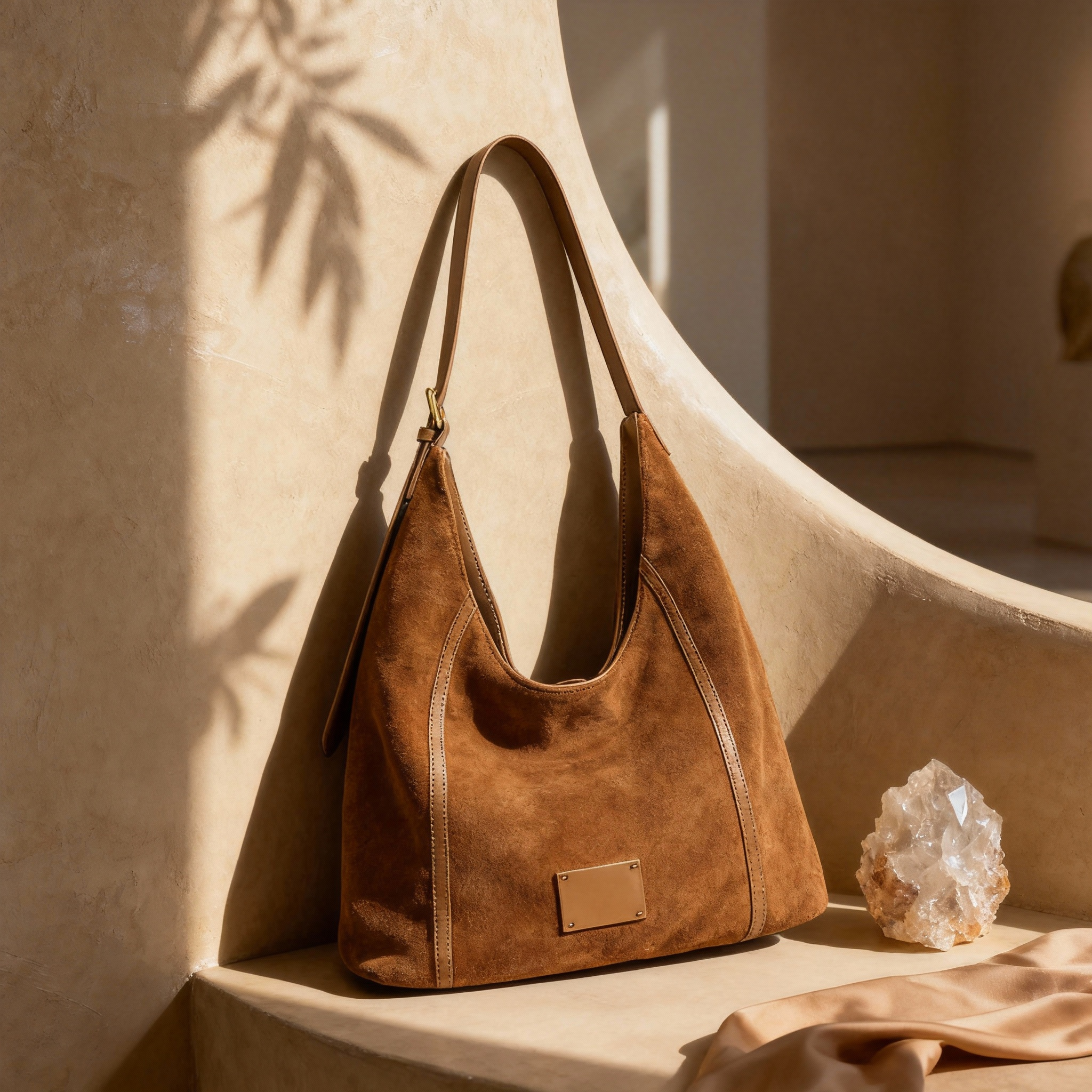 Vintage-Inspired Brown Suede Slouchy Hobo Shoulder Bag