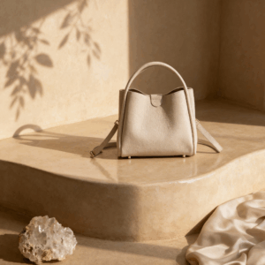 Elegant Cream Pebbled Leather Top Handle Crossbody Handbag