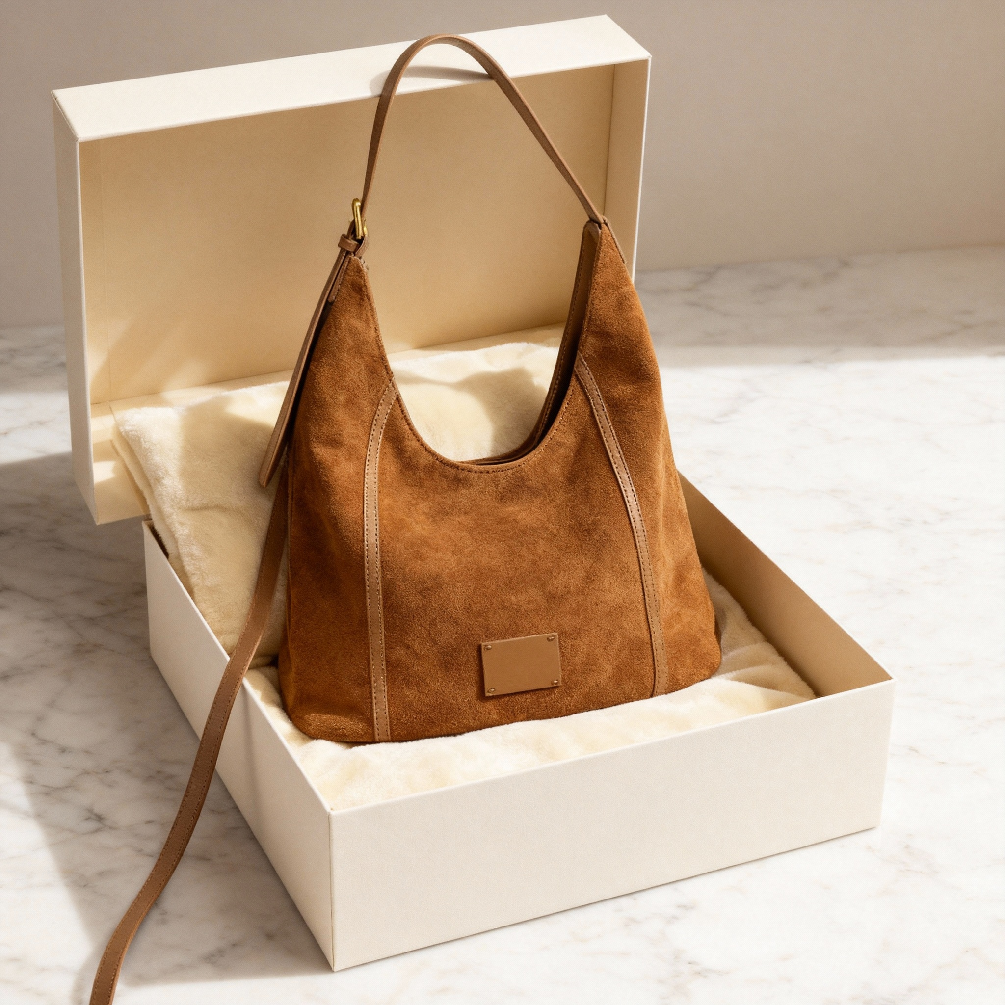 Vintage-Inspired Brown Suede Slouchy Hobo Shoulder Bag - Image 8